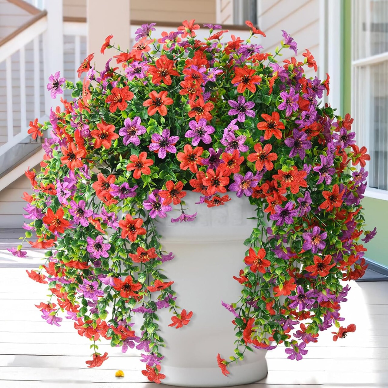 2 Pack Artificial Fall Mums Hanging Flowers – UV Resistant Faux Daisy Plants for Outdoor & Indoor Autumn Décor – Realistic Silk Plants for Porch, Patio, Balcony, Yard & Home